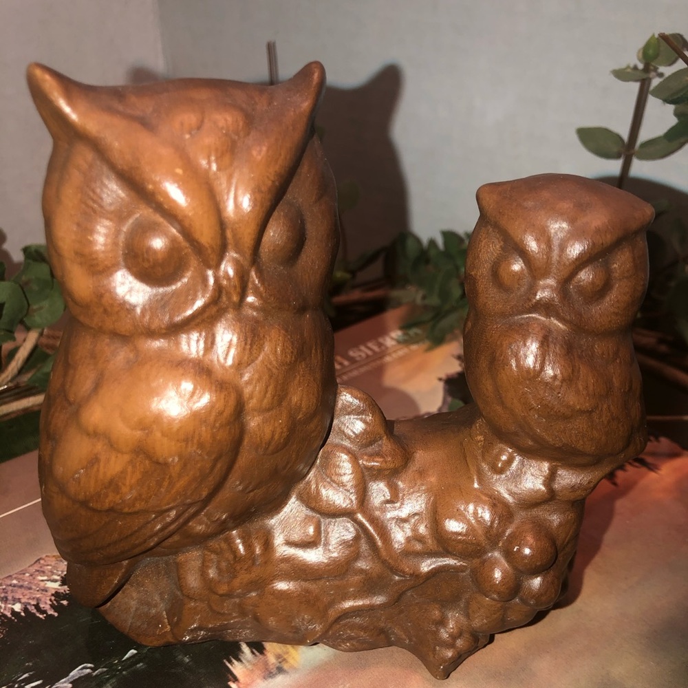 Vintage pottery mama and baby owl figurine